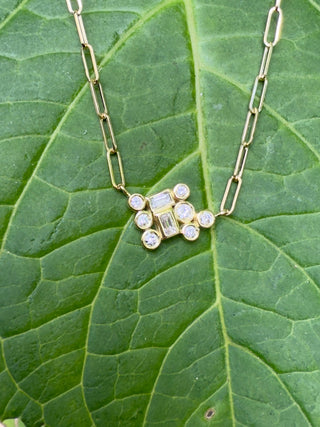 Baguette and Round Diamond Bubble Bea Necklace