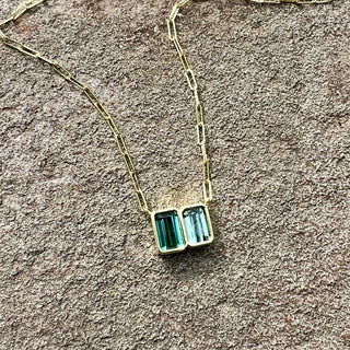 Emerald Cut Tourmaline Double Bea Necklace