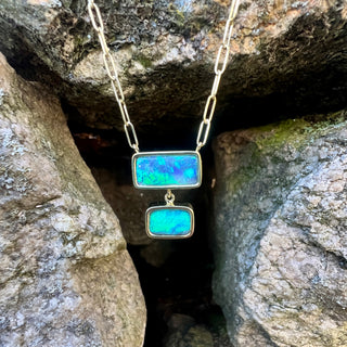 Cushion Shaped Double Boulder Opal Bea Necklace