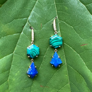 Azurite Malachite and Lapis Two Stone Joyce Earrings