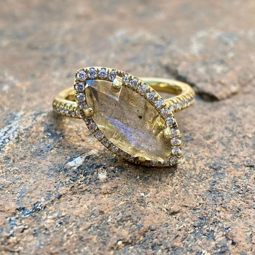 Marquise Shaped Labradorite Tilt Ring Lauren K Fine Jewelry NY
