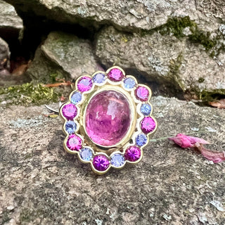Pink Tourmaline, Garnet and Tanzanite Posy Ring