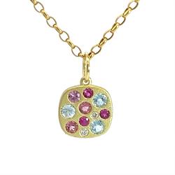 Blue Zircon, Pink Tourmaline and Spinel Giselle Necklace