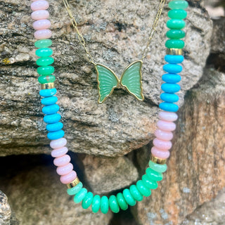 Carved Chrysoprase Butterfly Bea Necklace