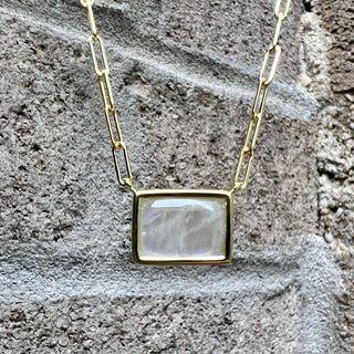Rectangular Rainbow Moonstone Bea Necklace