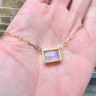 Rectangular Rainbow Moonstone Bea Necklace