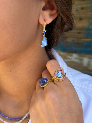 Cushion Cut Tanzanite and Spinel Tanzanite Ring