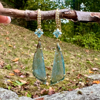 Aquamarine and Blue Tourmaline Two Stone Joyce Earrings