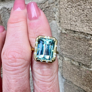 Emerald Cut Aquamarine Sprinkle Ring
