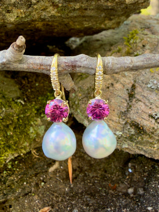 Round Garnet and Akoya Pearl Joyce Earrings