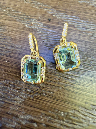 Emerald Cut Aquamarine Sprinkle Earrings