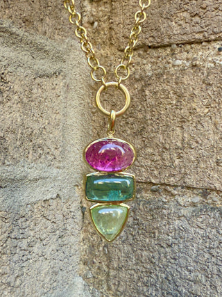 Pink and Green Tourmaline Cabochon Tourmaline Pendant