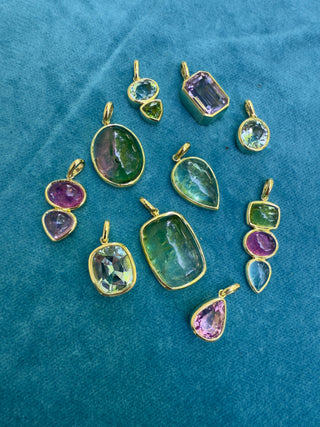 Oval Cabochon Watermelon Tourmaline Indie Pendant