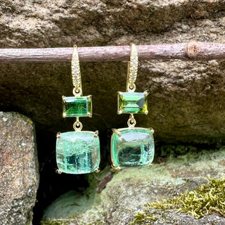 Faceted and Cabochon Green Tourmaline Joyce Earrings