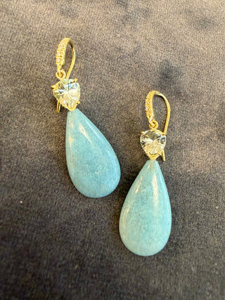 Pear Shaped Aquamarine and Blue Quartz Briolette Joyce Earrings