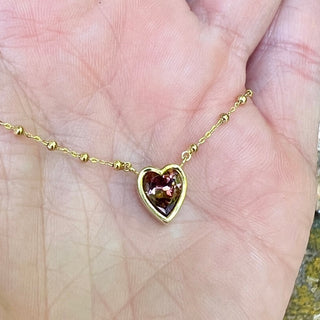 Pink Tourmaline Heart Bea Necklace on Saturn Chain