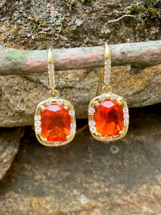 Cushion Cut Fire Opal Sprinkle Earrings