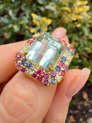 Emerald Cut Aquamarine Aurora Ring