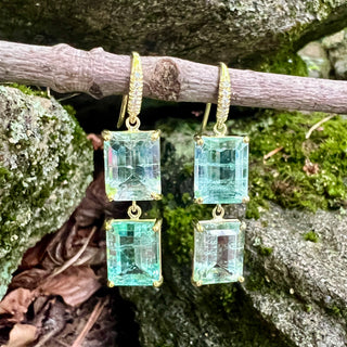 Emerald Cut AquamarineTwo Stone Joyce Earrings