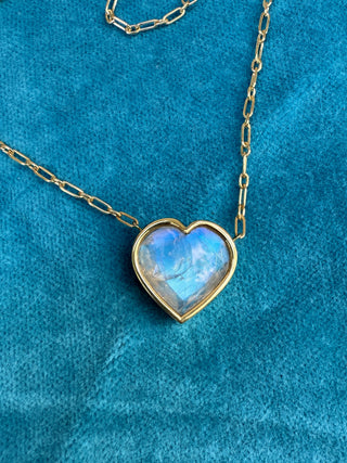 Heart Shaped Rainbow Moonstone Bea Necklace