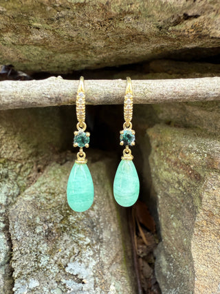 Green Tourmaline and Emerald Briolette Joyce Earrings