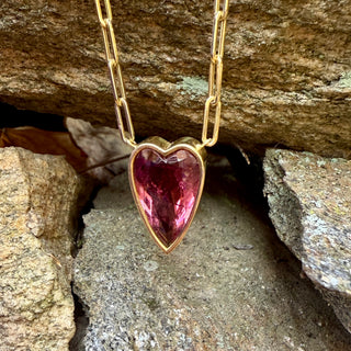 Elongated Heart Shaped Pink Tourmaline Large Bea Necklace