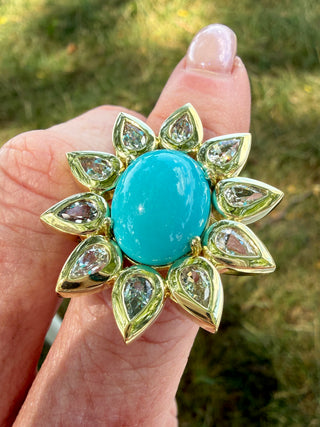 Turquoise and Sapphire Blossom Ring