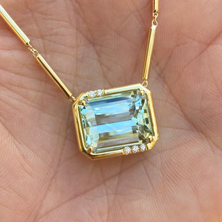 Emerald Cut Aquamarine Sprinkle Frame Necklace