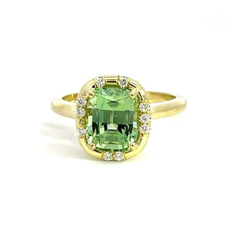 Cushion Cut Green Tourmaline Sprinkle Ring