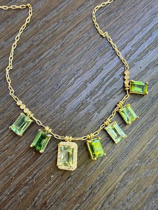 Emerald Cut Green Tourmaline Fringe Necklace