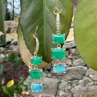 Emerald and Boulder Opal Three Stone Joyce Earrings