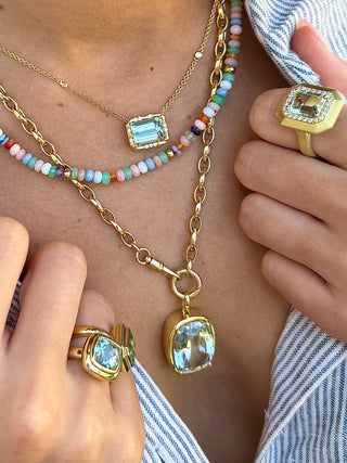 Emerald Cut Aquamarine Sprinkle Necklace