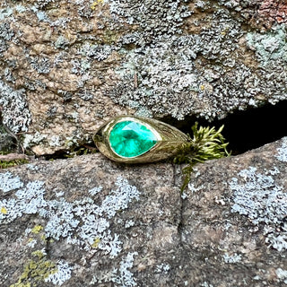 Pear Shaped  Emerald Knife Edge Olena Ring