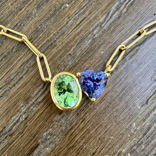 Green Tourmaline and Tanzanite Duet Necklace