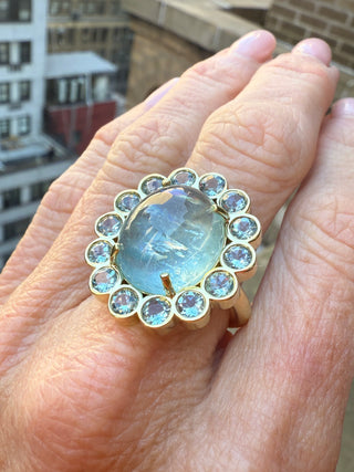 Cabochon Aquamarine Blossom Ring