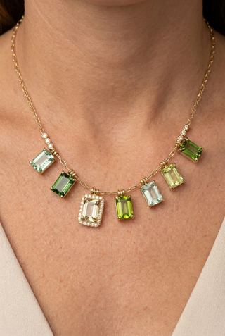 Emerald Cut Green Tourmaline Fringe Necklace