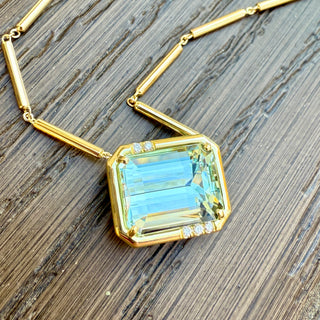 Emerald Cut Aquamarine Sprinkle Frame Necklace