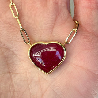 Heart Shaped Cabochon Pink Tourmaline Large Bea Necklace