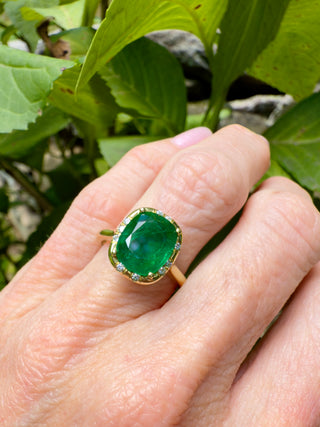 Cushion Cut Emerald Sprinkle Ring