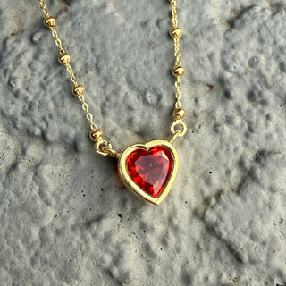 Fire Opal Heart Bea Necklace on Saturn Chain