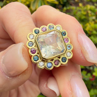 Madagascar Moonstone and Multicolor Gemstone Blossom Ring