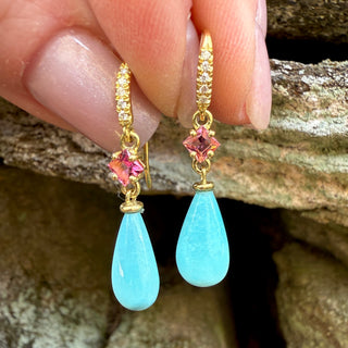 Pink Tourmaline and Turquoise Briolette Joyce Earrings