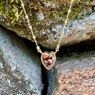 Pink Tourmaline Heart Bea Necklace on Saturn Chain