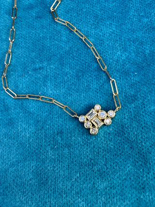 Baguette and Round Diamond Bubble Bea Necklace