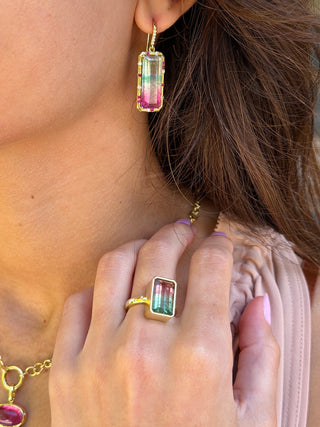Emerald Cut Watermelon Tourmaline Quinn Ring