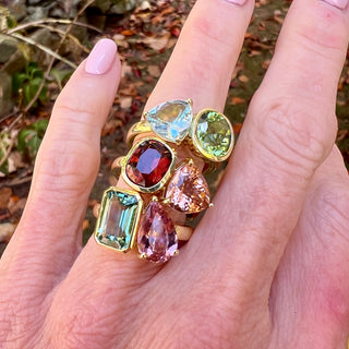 Garnet and Peach Tourmaline Half Bezel Duet Ring