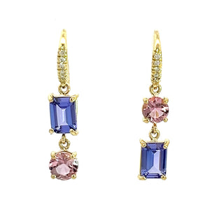 Tanzanite and Pink Tourmaline Hi-Lo Joyce Earrings