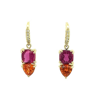 Pink Tourmaline Cushion with Mandarin Garnet Trillion Joyce Earring