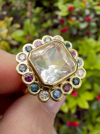 Madagascar Moonstone and Multicolor Gemstone Blossom Ring