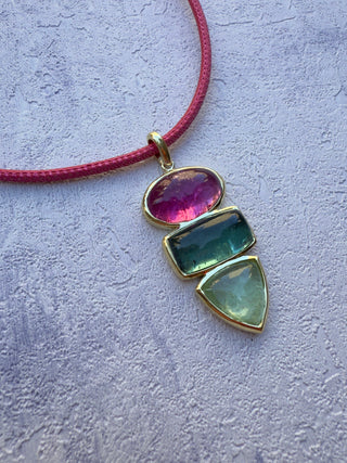 Pink and Green Tourmaline Cabochon Tourmaline Pendant